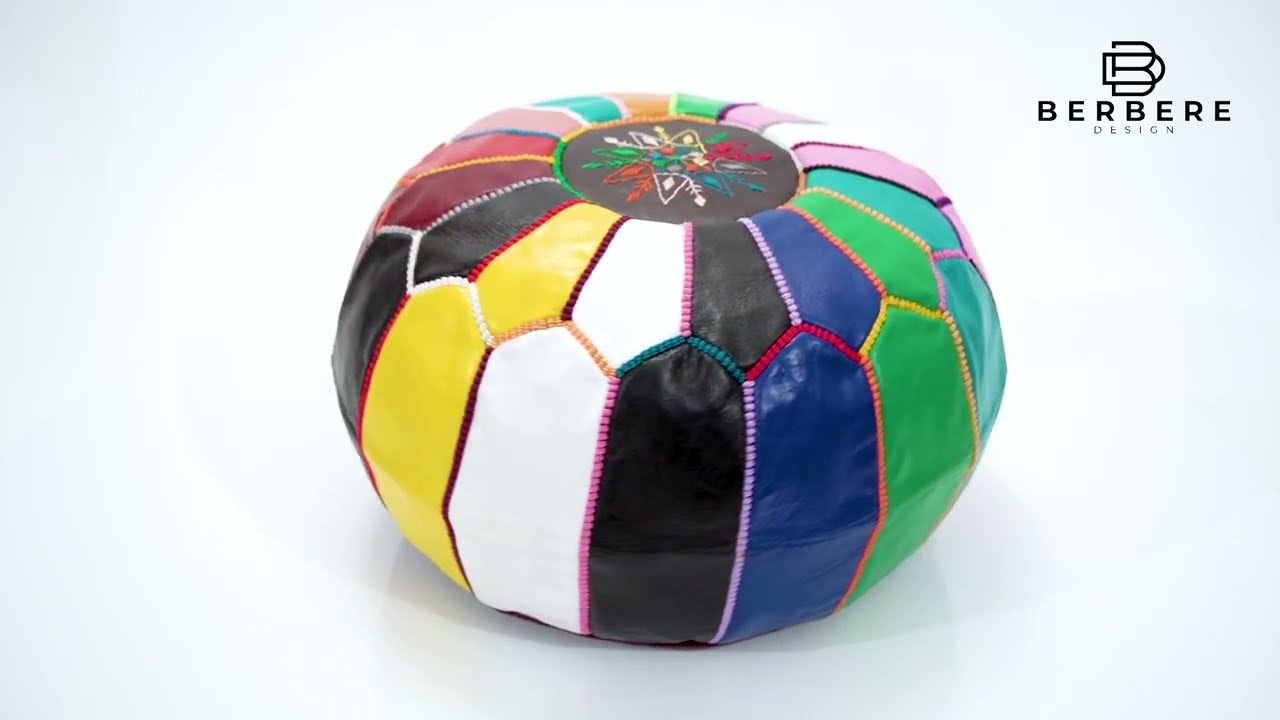 Multicolor Moroccan Leather Pouf