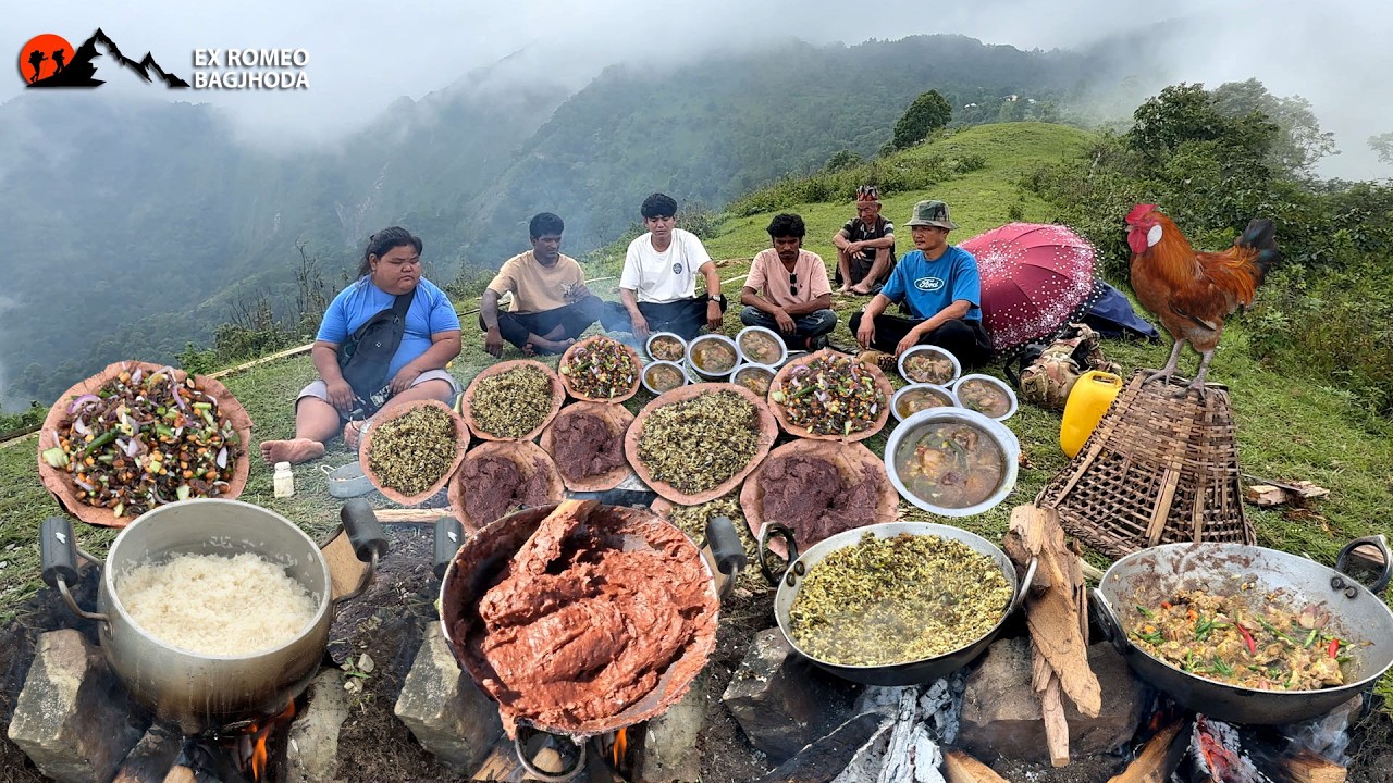 Village Camping Nepali Traditional Food Dhido Gundruk Local Chicken Watchipa Rice Local Organic Dish