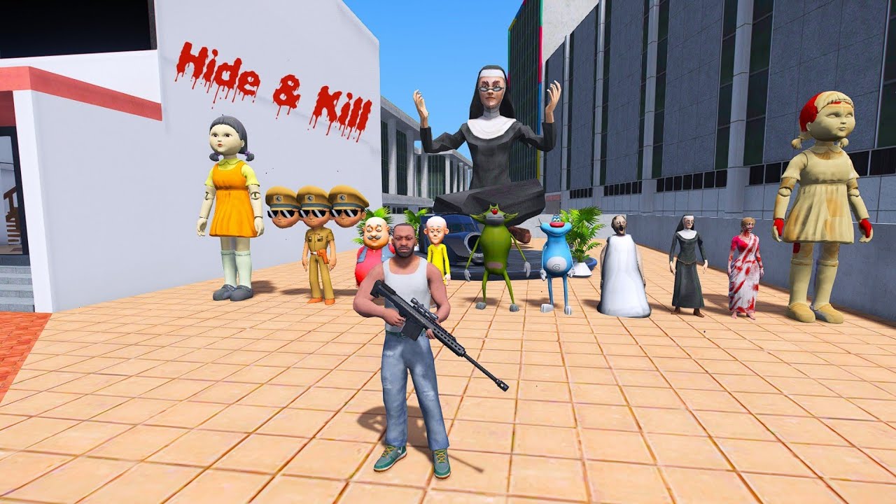 Franklin Play Hide and Kill With Squid Doll in Indian Bike Driving 3D