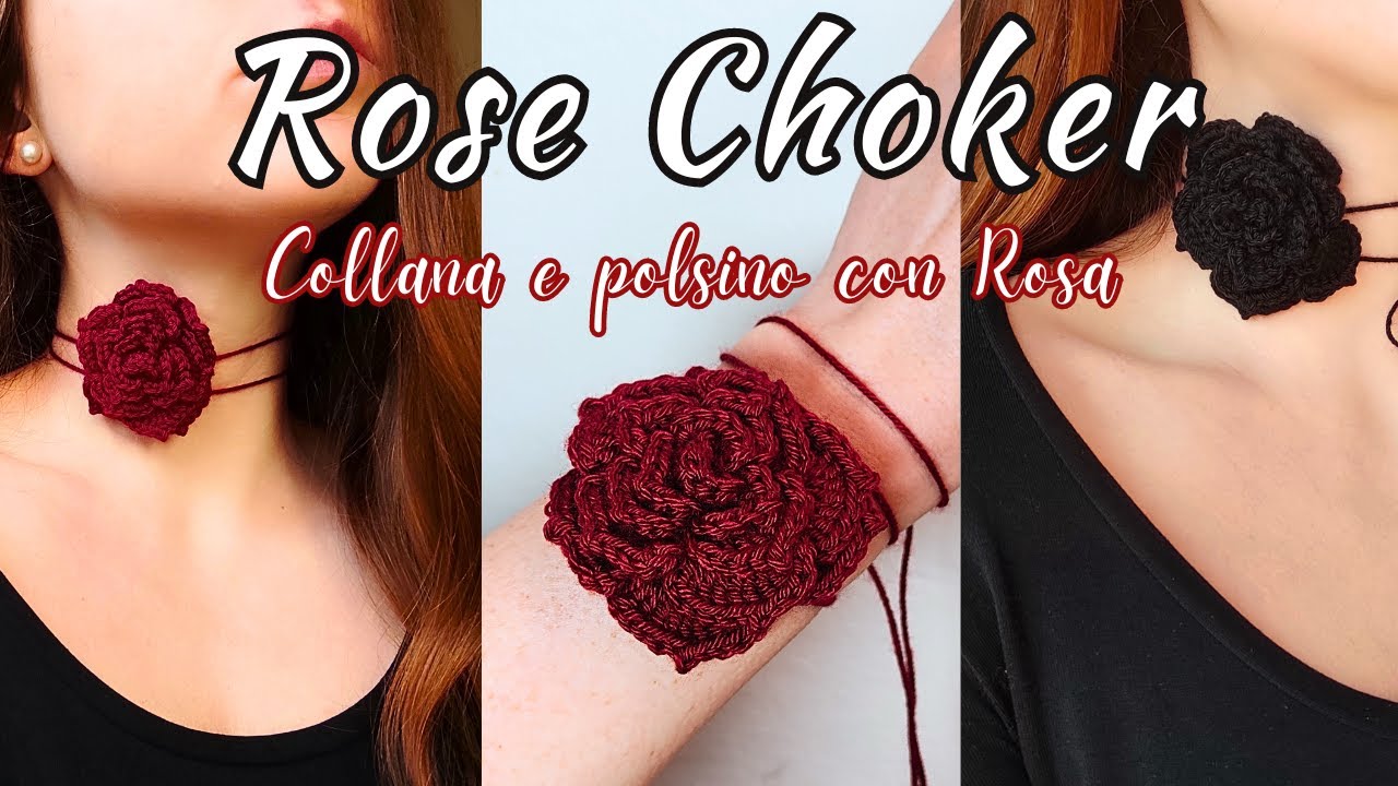 Collana CHOKER romantica con ROSA | Tutorial uncinetto FACILE
