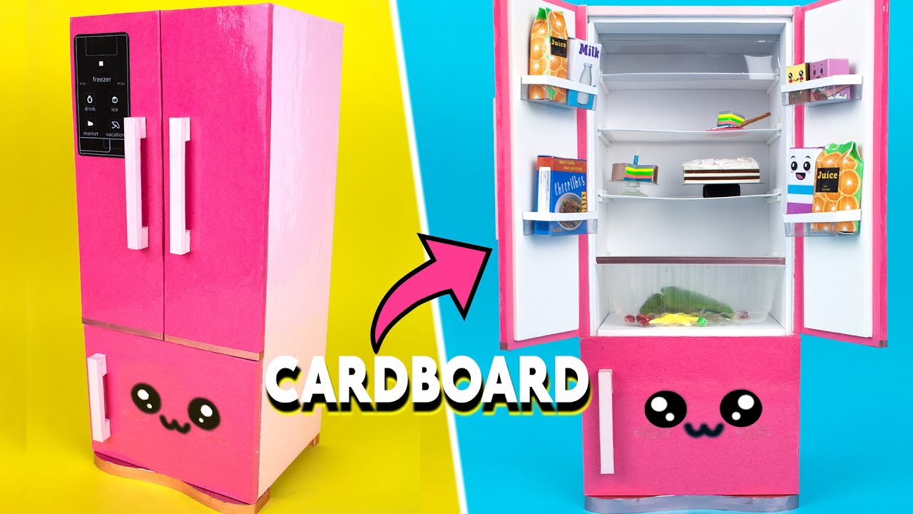 How to Make a Three-Door Refrigerator with Cardboard | Toy for Dolls / Barbie | Miniature    Kitchen