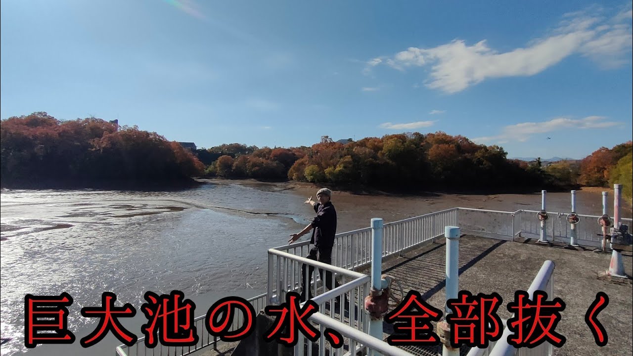 巨大池の水、全部抜く！！