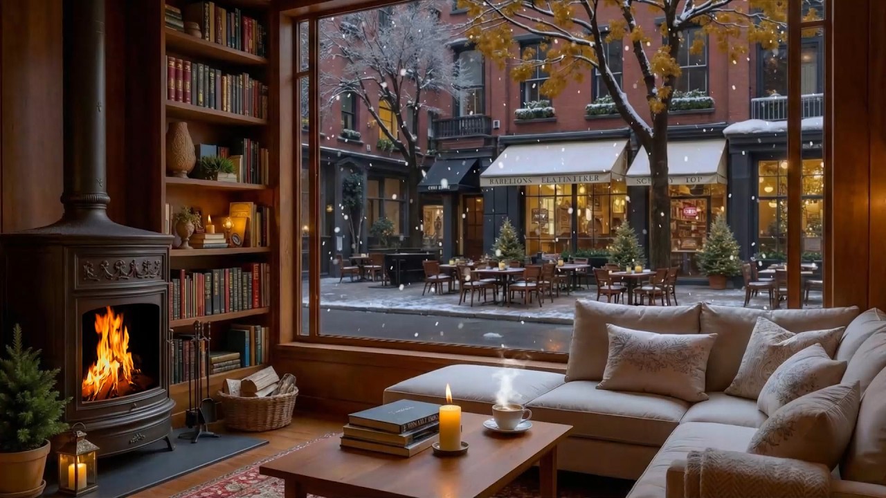 Winter Coffee Shop Jazz ☕ Relaxing Jazz Piano & Crackling Fireplace Ambience for Study, Work & Relax