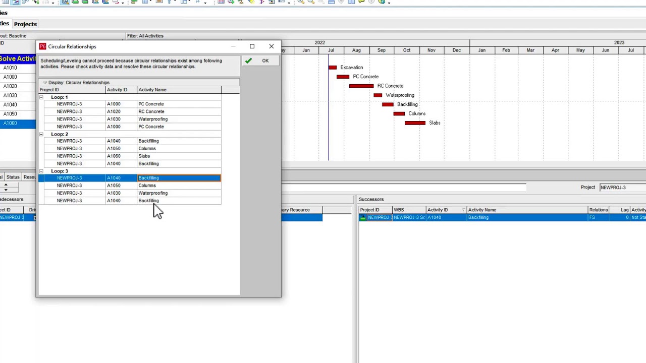 How to solve Circular Relationships LOOP in Primavera P6