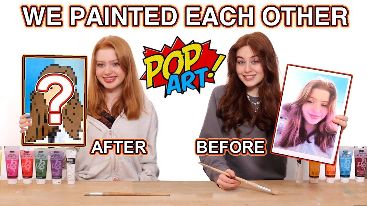 WE PAINTED EACH OTHER in POP ART STYLE!! *DIY Pop Art Portrait Drawings Wall Art | Ruby and Raylee