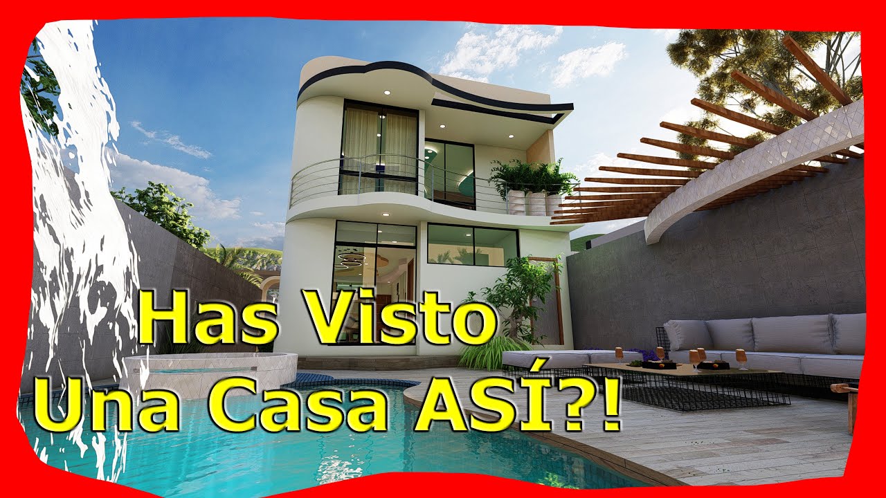 💥 Plano de CASA de 7x16 metros con PISCINA CURVA (3 dormitorios dos pisos)