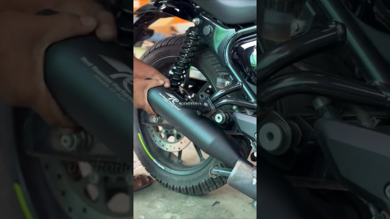 New Red Rooster Exhaust install in Royal Enfield Hunter 350 Modified #shorts #redrooster #exhaust