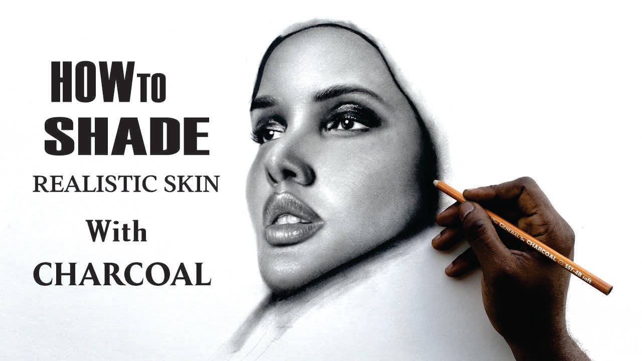 How to Draw and Shade a Realistic Skin with Charcoal  | Step by Step Tutorial