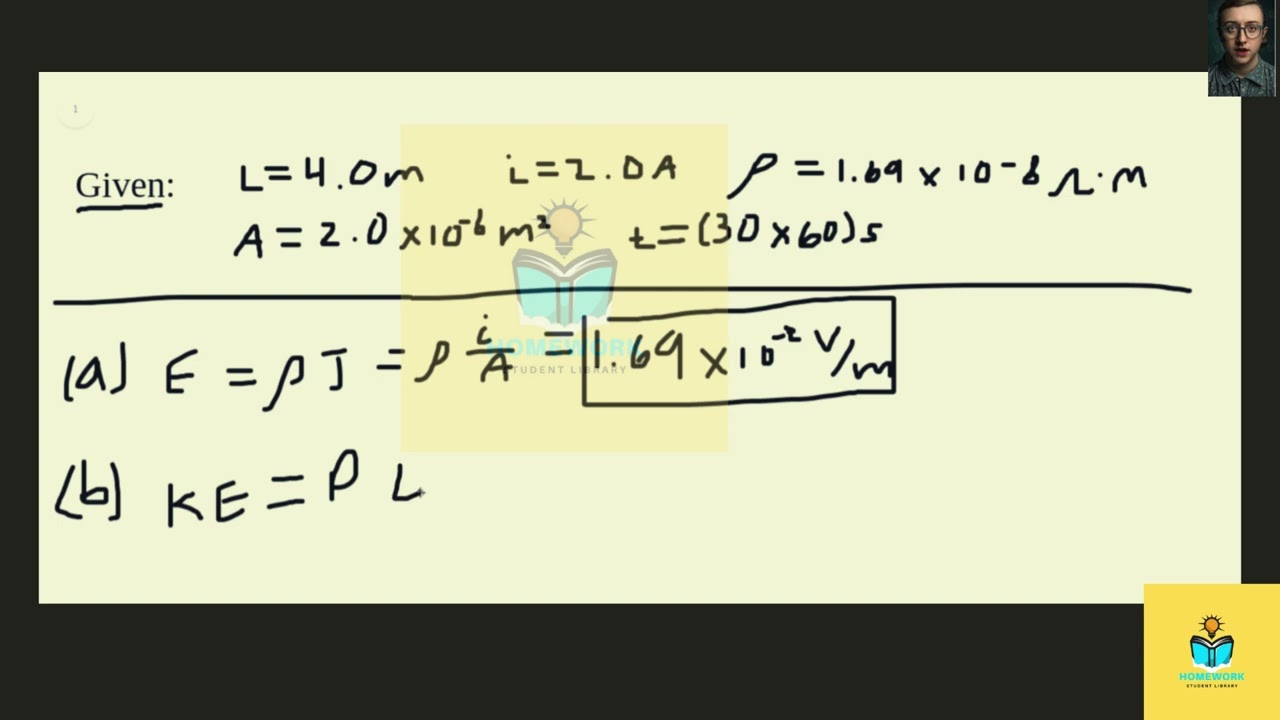 [Physics] A copper wire of cross-sectional area   and length 4.00   has a current of 2.00   unifor