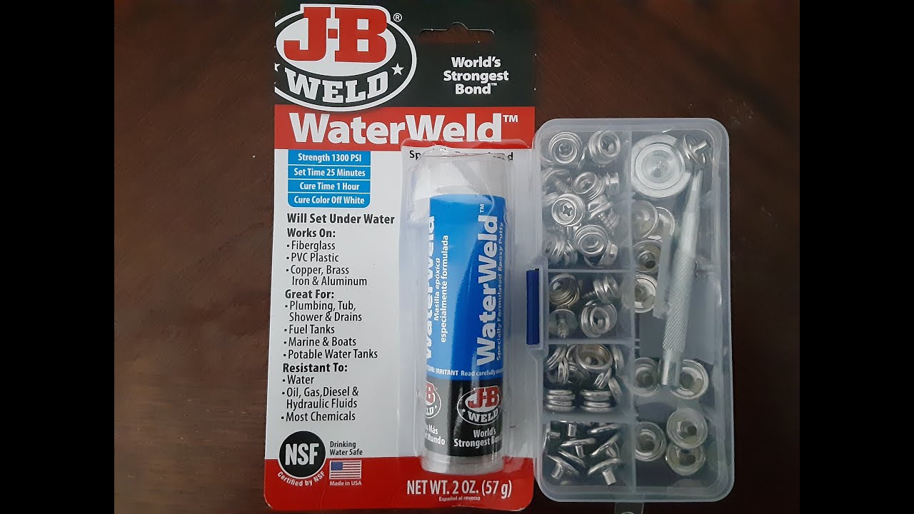 Using JB Water Weld to attach a new Snap Fastener for my boat cover.