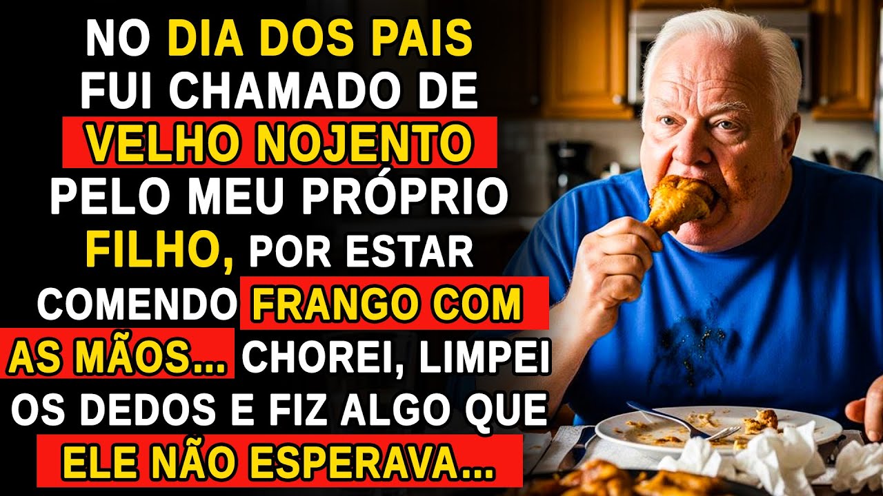 NO DIA DOS PAIS FUI CHAMADO DE VELHO NOJENTO PELO MEU PRÓPRIO FILHO, POR COMER FRANGO COM AS MÃOS