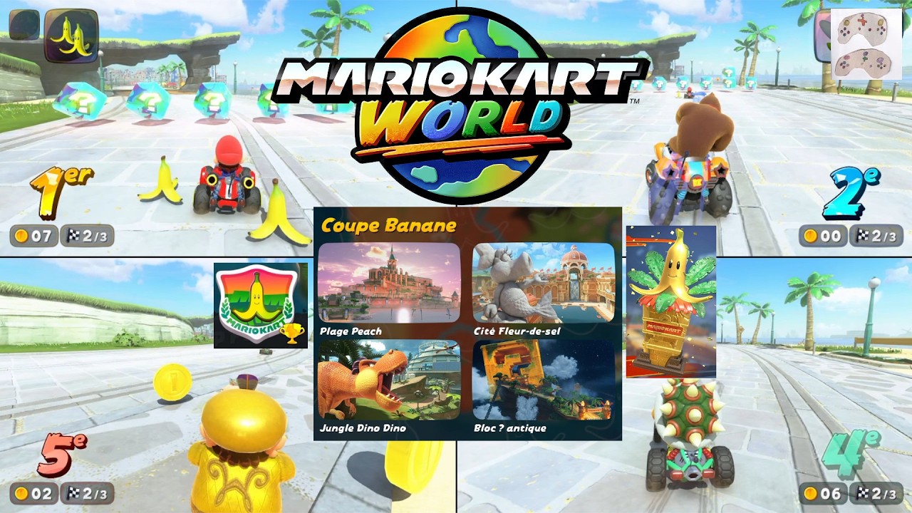 Coupe Banane - Mario Kart World Grand Prix 150CC - 4 PLAYERS (Parents + Children) Gameplay