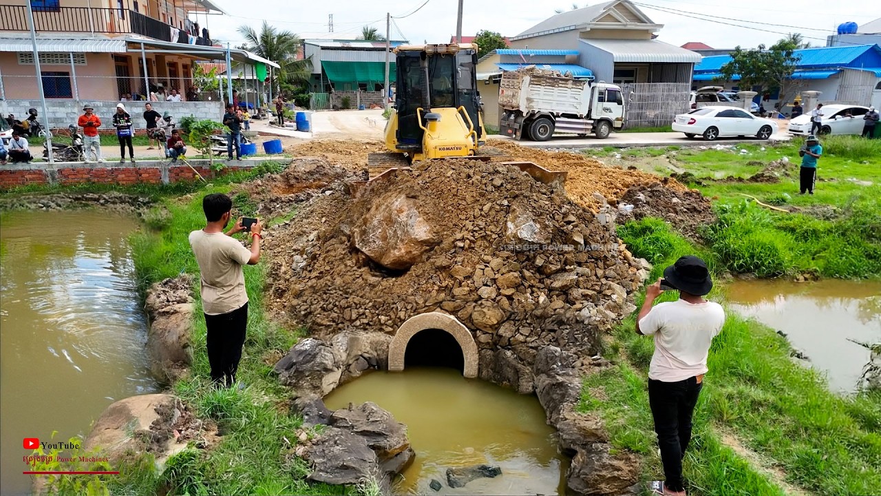 Oh Wow! Start A Project Erase Canal to Make Road​ LandFill Join Job Dozer DR51Px KOMATSU & Trucks 5T