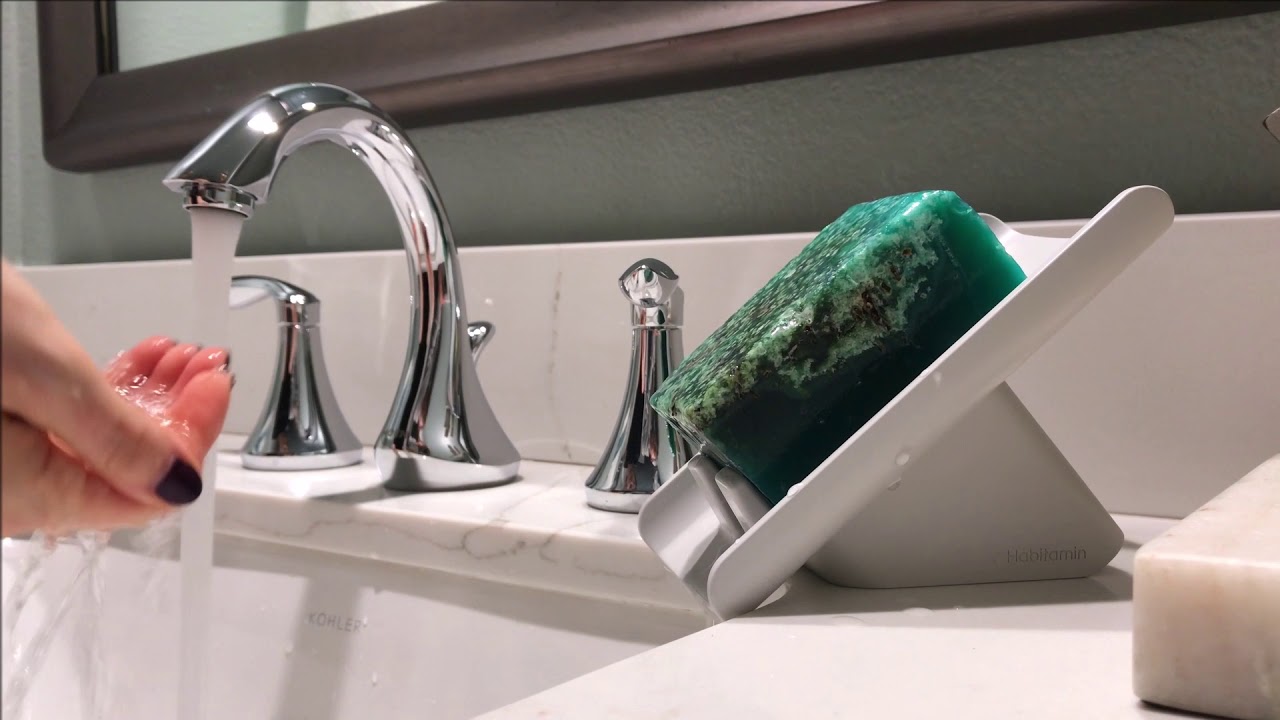 Slanted soap dish & saver, self-draining & fast-drying
