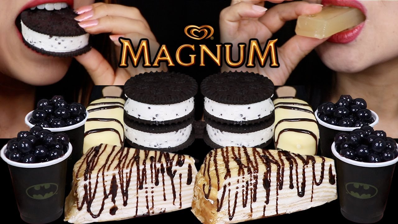 ASMR HERSHEY'S CHOCOLATE CREPE CAKES, POPPING BOBA, MINI MAGNUM ICE CREAM BARS, COOKIES & CREAM