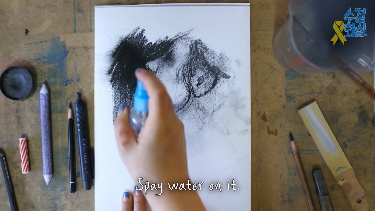 [Eng Subtitle] 수성흑연인물드로잉 Drawing with water soluble graphite