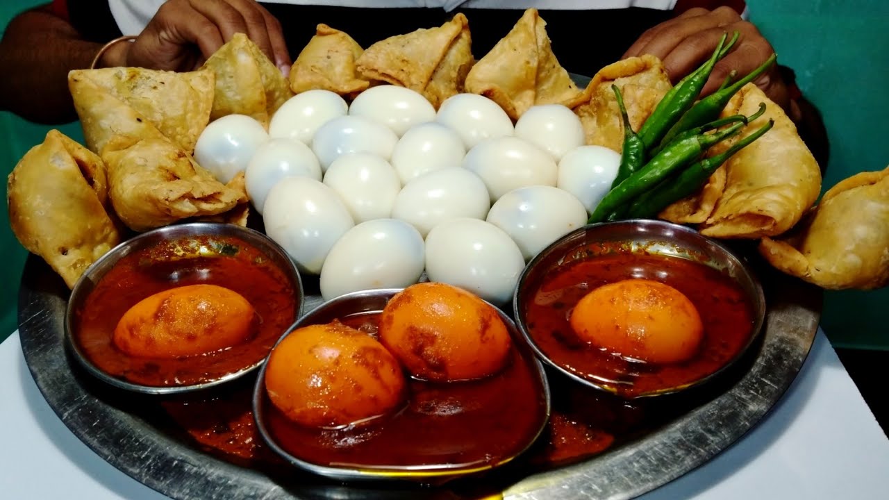 20 Boiled Egg Eating Challenge | Spicy Egg Curry Eating | 10 Samosa Eating | Egg Challenge | Mukbang
