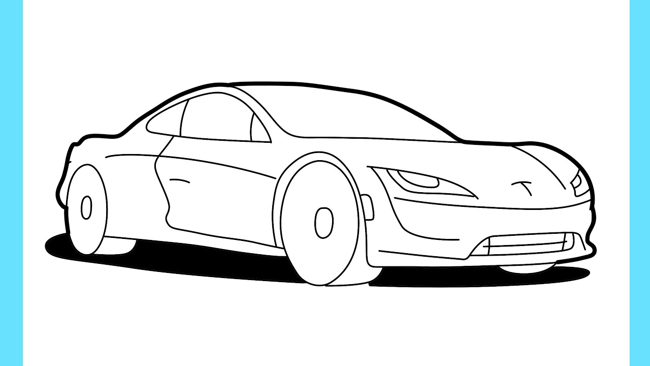 Как нарисовать Tesla Roadster шаг за шагом | Рисование Tesla Roadster