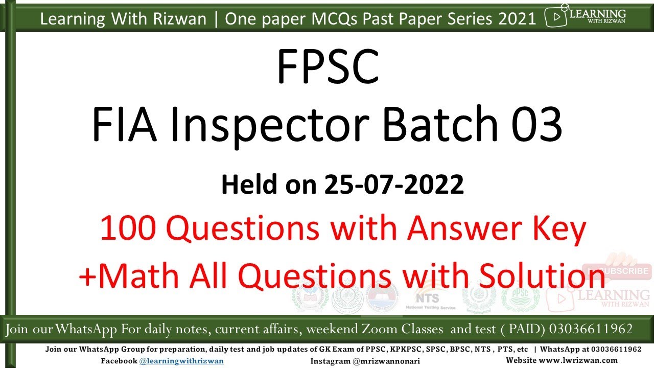 FIA Inspector Investigation Batch 03 Solved Paper 25 - 07