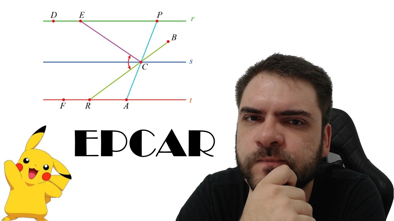 EPCAR/2023 Na figura, as retas r, s e t são paralelas. O ponto C é a interseção dos segmentos RB e