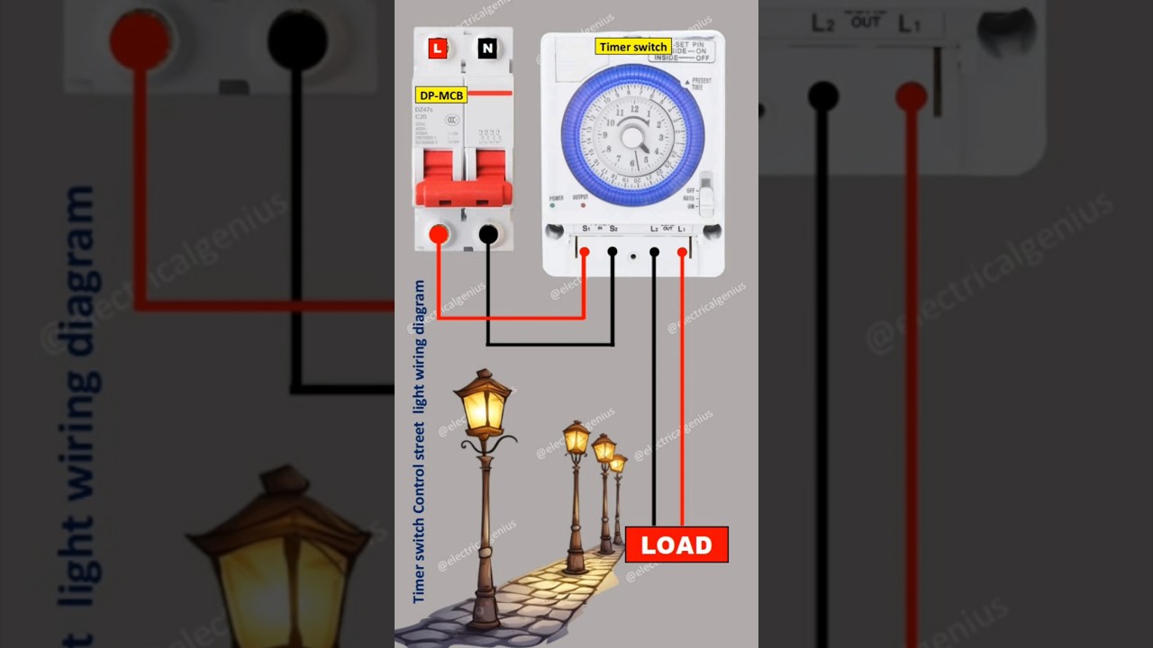 Mechanical timer switch wiring | Timer switch wiring diagram | street Light timer switch wiring