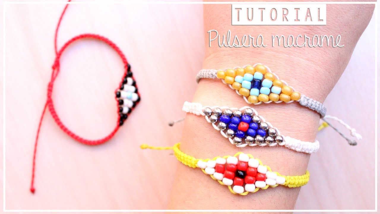 Tutorial pulsera de HILO paso a paso Nudo plano + mostacillas 🔸