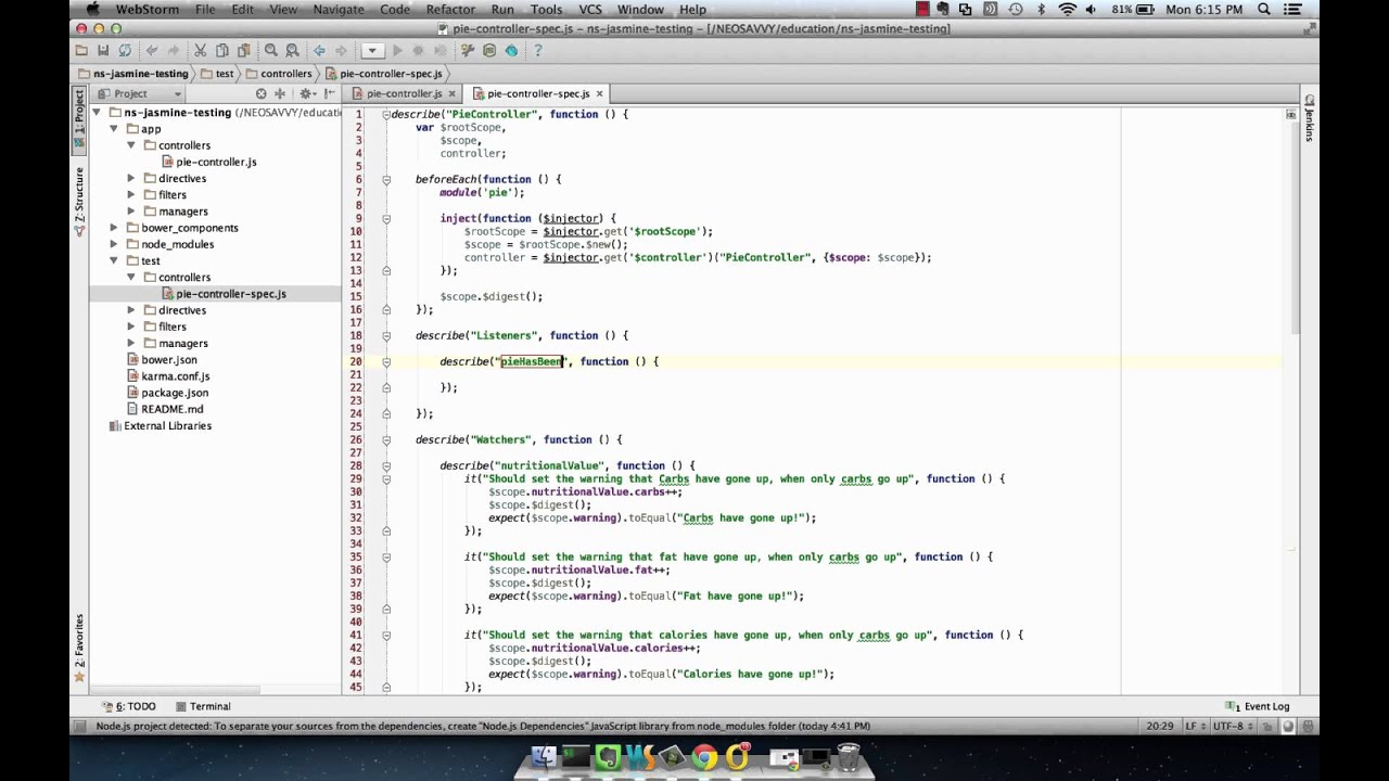 10) Angular/Jasmine, Testing Event Listeners