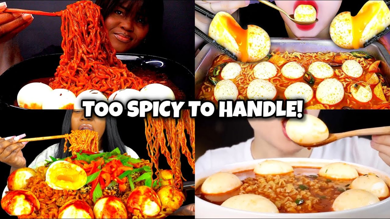 Spicy Noodles & Soft Boiled Eggs Mukbang 🌶 😳| Extreme Eating Challenge! 🍜