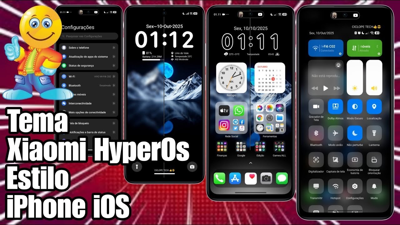 🔥Tema Xiaomi Estilo iPhone Ícones Animados e Centro de Controle HyperOs igual iOS  @CiclopeTech