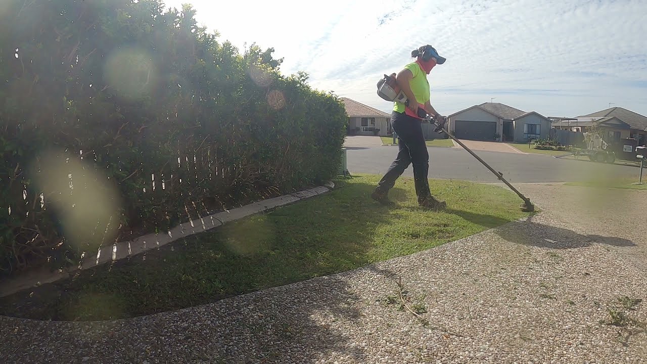 Whipper snipping  / brush cutting / line trimming small lawn with STIHL FS240