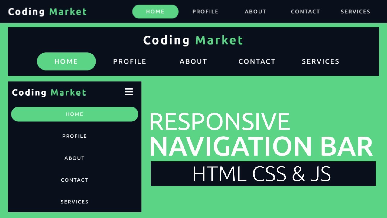 Responsive Navigation Bar using HTML CSS and Javascript