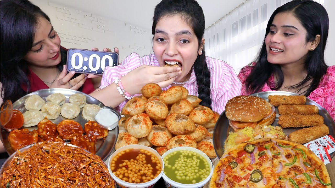 10 Seconds Street Food Challenge, Golgappa, Spicy Momos👹 Pizza, Burger, Korean Noodles🔥 Spring Rolls