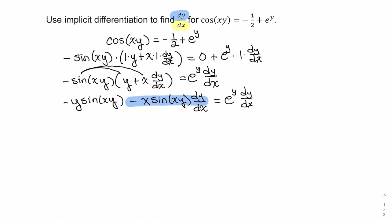 Implicit Differentiation of a Relation Involving a Product | Sophia Learning Tutorials