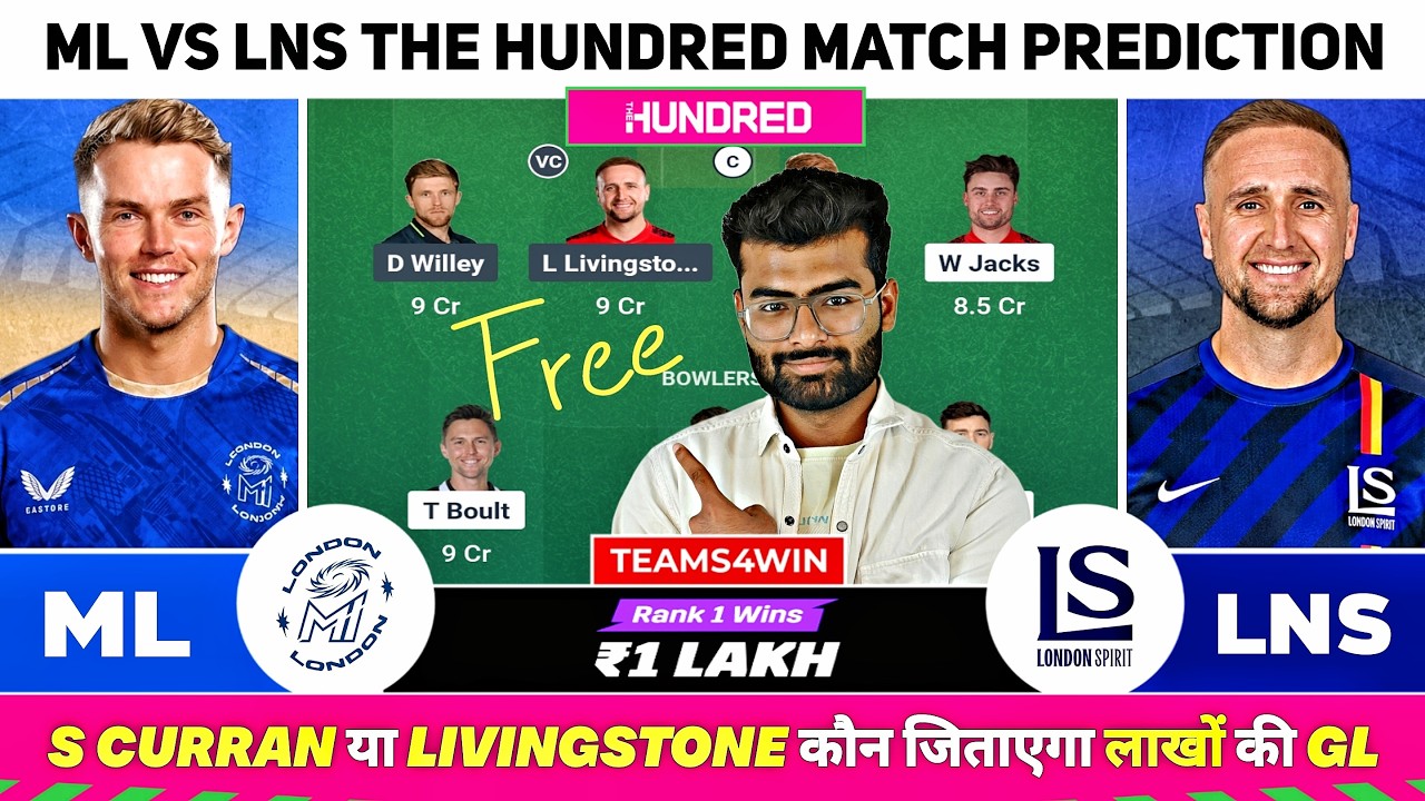 ML vs LNS Dream11 Team, ML vs LNS Dream11 Prediction, MI London vs London Spirit The 100 Team