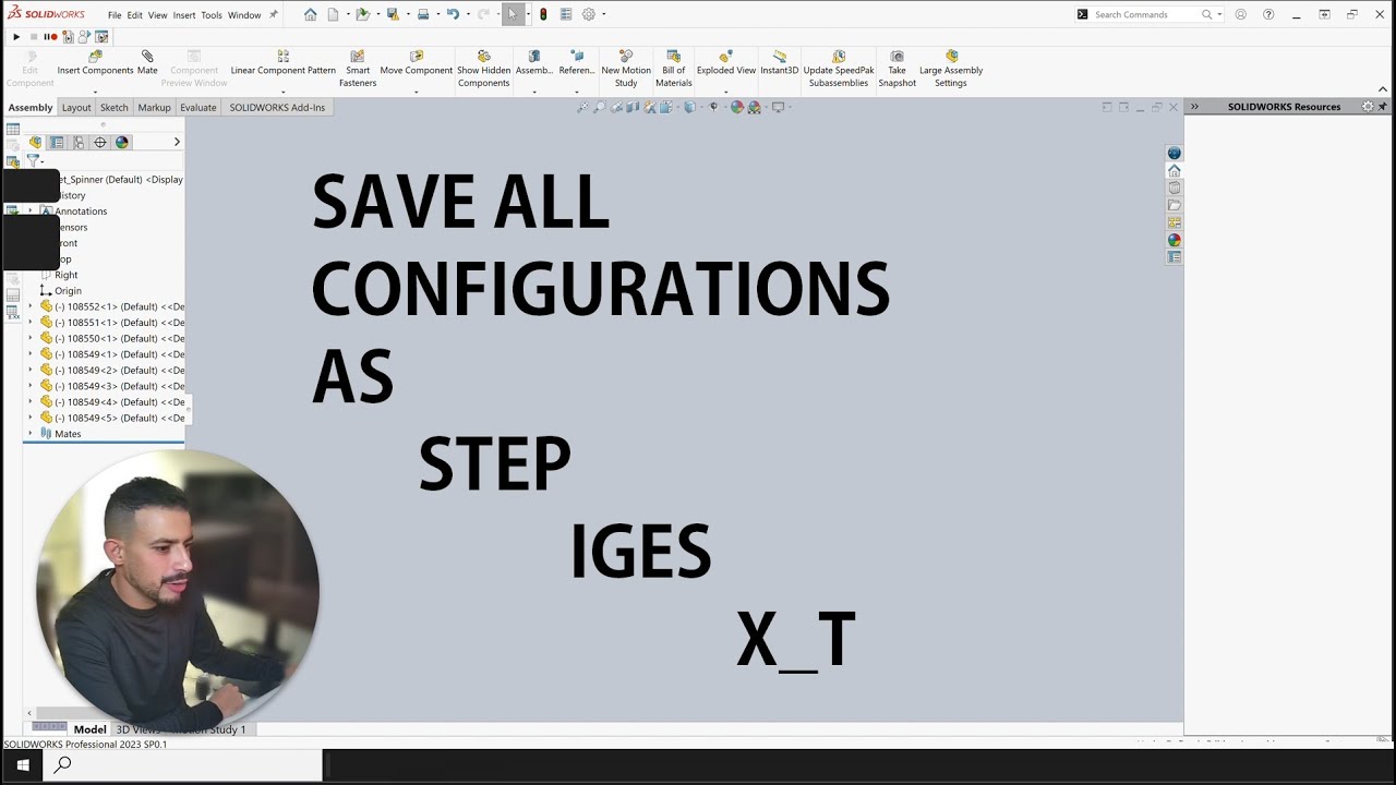 SOLIDWORKS VBA: Save components configurations as STEP, IGES and X_T