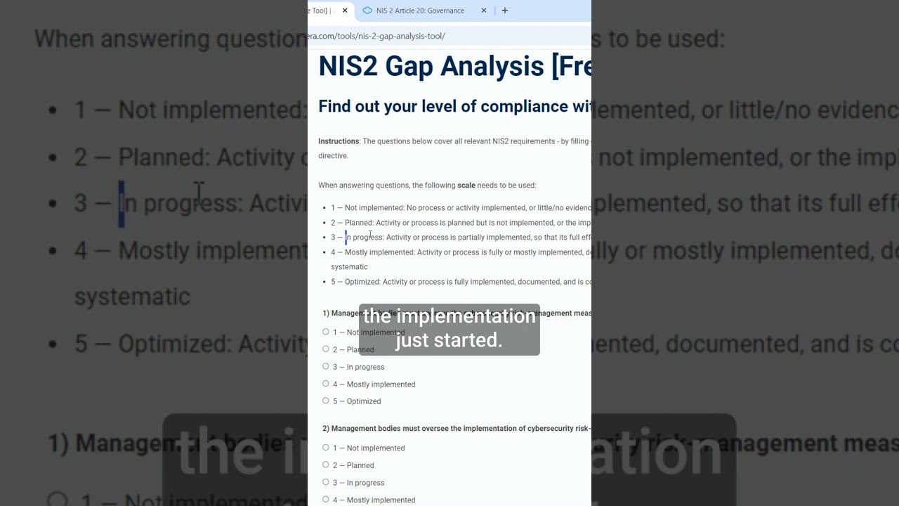 NIS2 Gap Analysis Tool - 5 levels of compliance #shorts