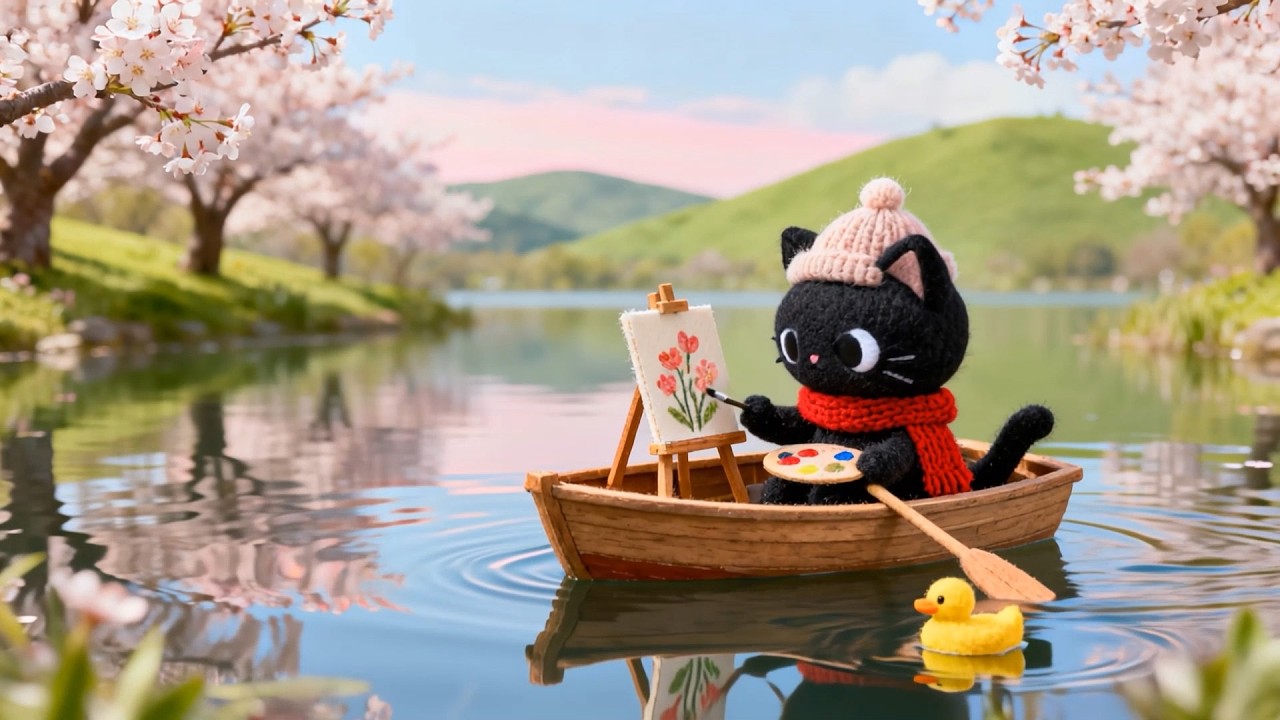 Black Cat’s Peaceful Spring Lake 🎨🌸 Cozy Lofi Beats for Study, Relax & Calm Down