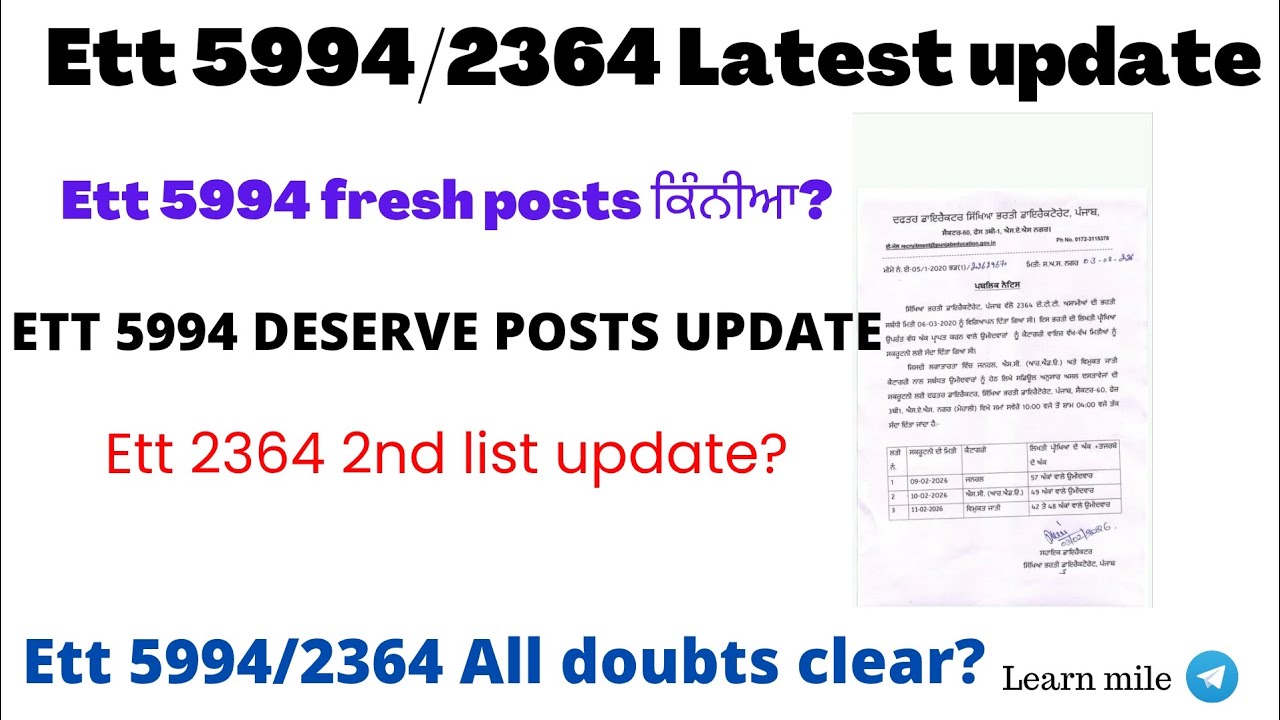 One 5994 fresh posts update|| One 5994 backlog update||One 2364 2nd list update