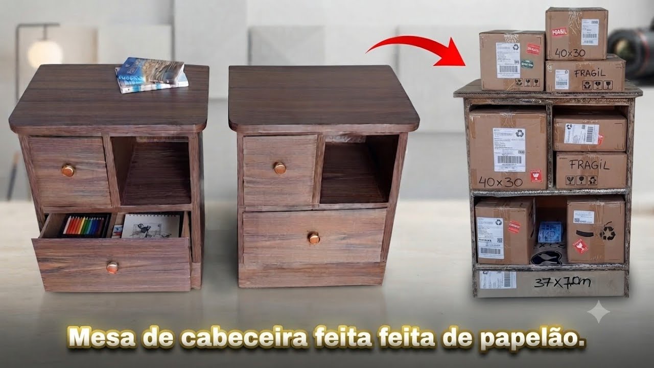 COMO FAZER MESA DE CABECEIRA DE PAPELÃO | FAÇA VOCÊ MESMO MESA DE CABECEIRA DE PAPELÃO #moveisdeluxo