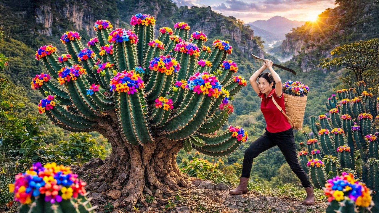 Harvesting GIANT Succulent Cacti On Mountain – She Risked Her Life For Rarest Blooming Plants
