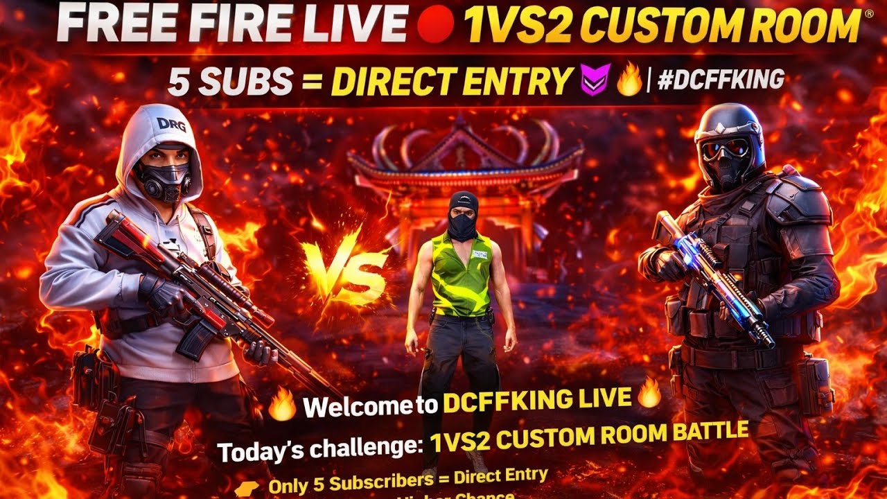 FREE FIRE LIVE 🔴 1VS2 CUSTOM ROOM | 5 SUBS = DIRECT ENTRY 😈🔥 |