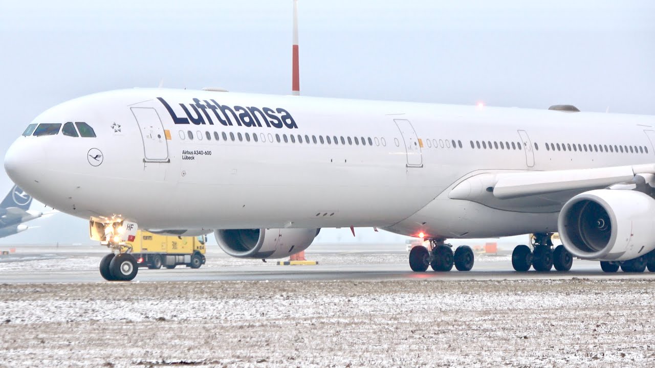 (4K) DE-Icing Action Lufthansa Airbus A340-600 (D-AIHF) at Munich Airport!