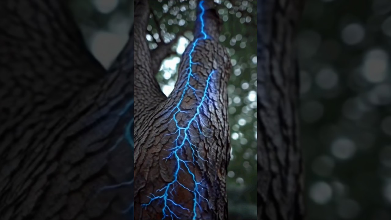 Lightning hits a tree… and it starts glowing with blue energy.