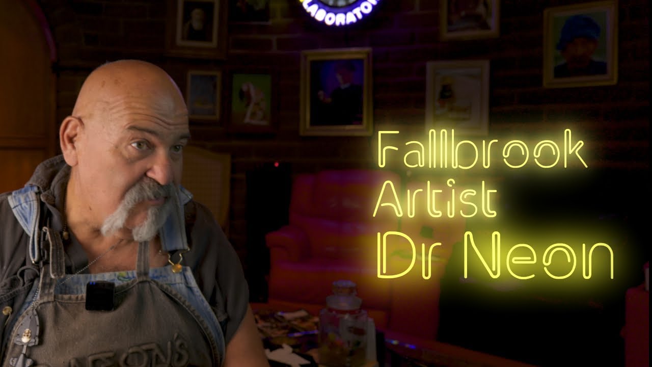 Local Fallbrook artist Dr Neon tells how his spark plug neon wires were invented. 4k Lumix S5 V-log