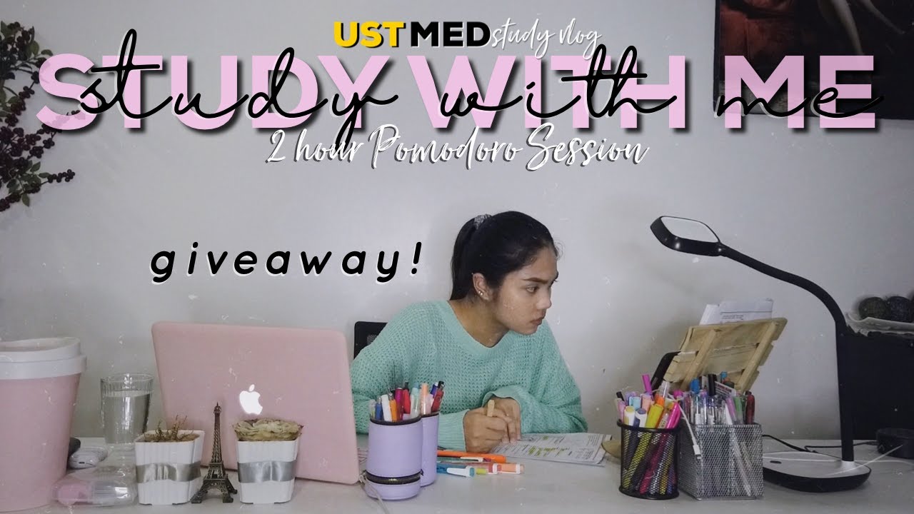 REAL TIME STUDY WITH ME: 2 Hour Pomodoro Session (with music) | First GIVEAWAY! | Kristine Abraham