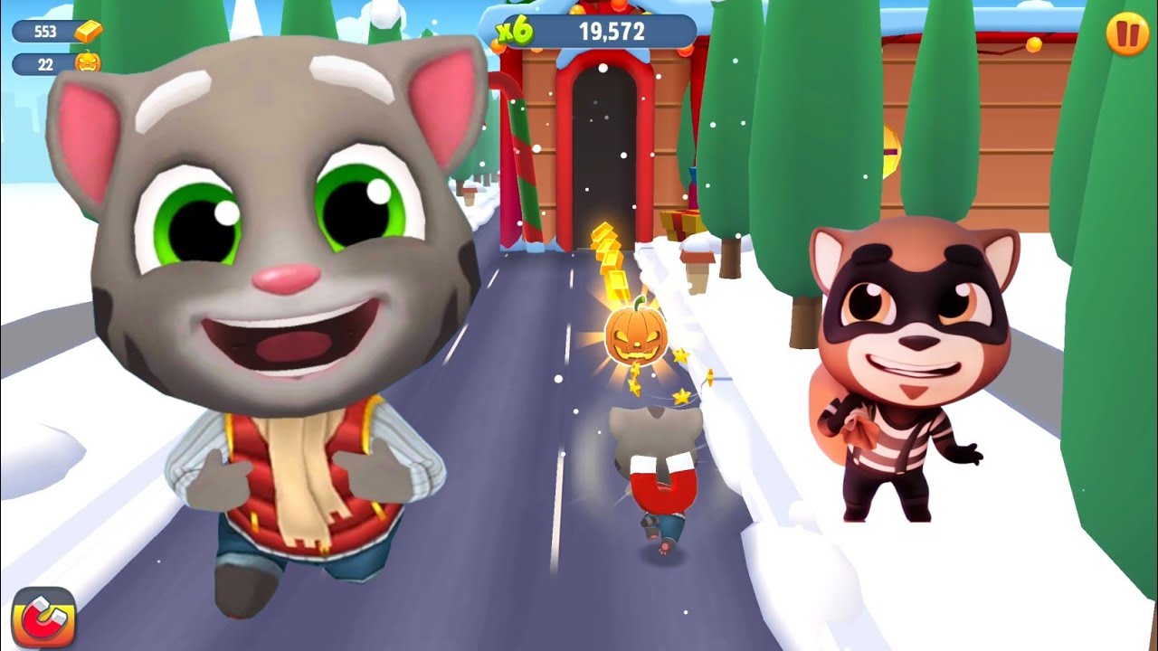 Talking Tom Gold Run Frosty Tom Run At Christmas Santa Town Halloween Treats Full Screen Gameplay