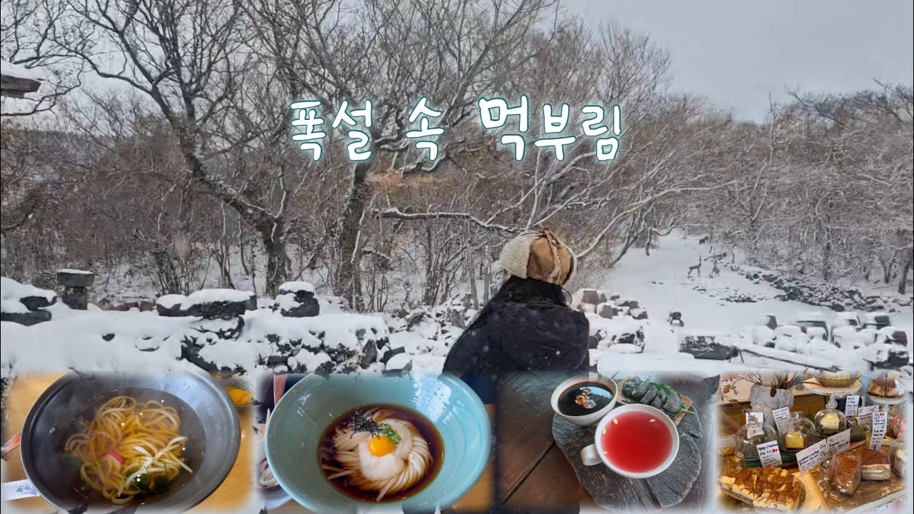 제주 폭설 속 먹부림 브이로그ㅣ눈 오는 날엔, 올라가는 대신 채운다ㅣ오늘도 자연은 멀리서ㅣ우동카덴,ㅣ야원, 제주한옥카페ㅣ베카신, 디저트맛집