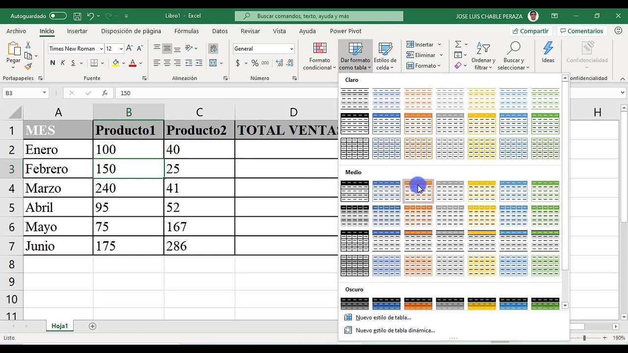Excel rango de datos a formato tabla