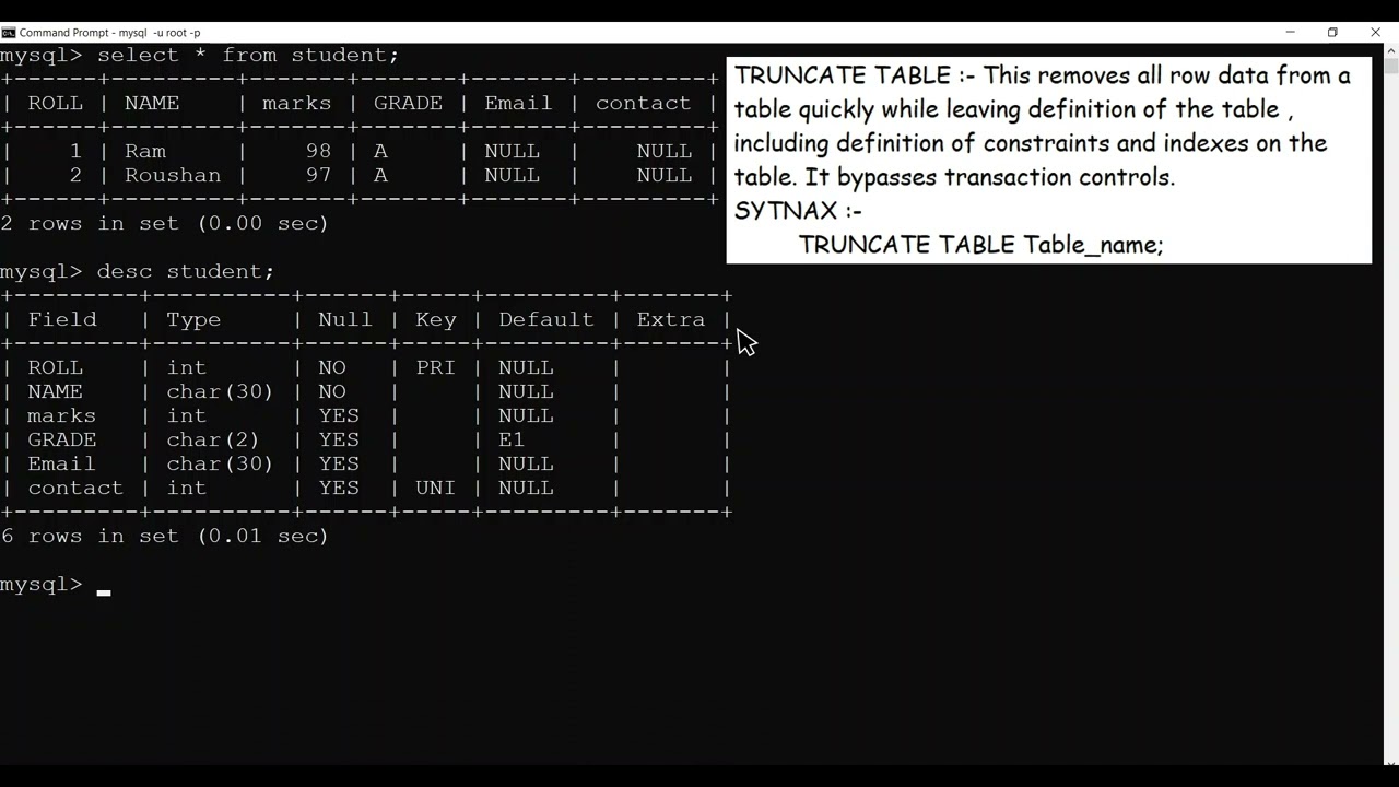 Truncate Command in SQL in Hindi | MySQL | ORACLE