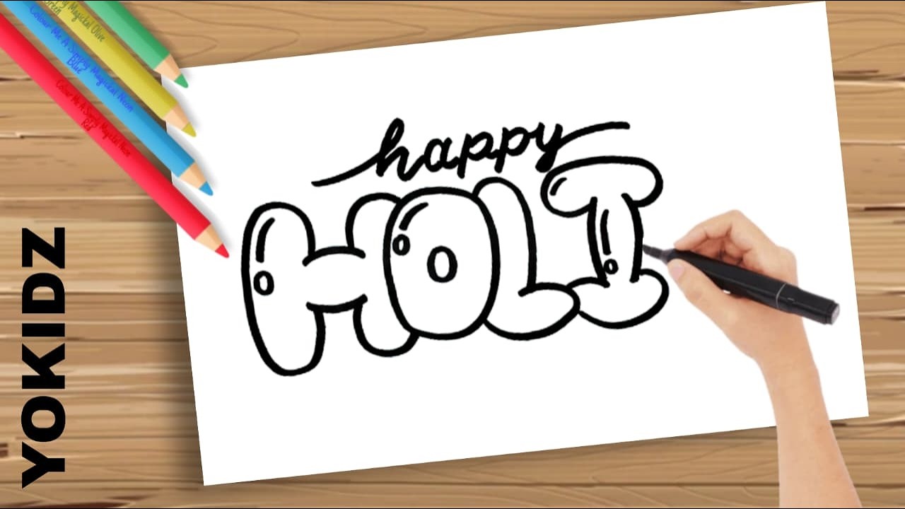 Happy Holi Bubble Alphabet Writing